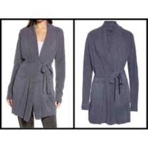 Barefoot Dreams CozyChic Ultra Lite Gray / Purple Belted Cardigan Sweater S/M